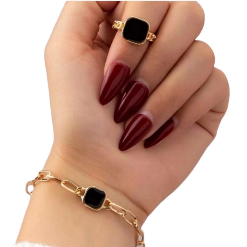 Gold Bracelet & Ring Black Stone Set✨️